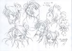  &gt;:d 00s 1girl 2006 :d :o ^_^ ^o^ aeru blush clenched_teeth closed_eyes dated double_bun long_sleeves monochrome open_mouth parted_lips pout production_art short_hair simoun simple_background sketch smile tears teeth wavy_hair white_background 