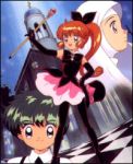  1boy 2girls 90s asuka_daiki asuka_jr elbow_gloves gloves haneoka_meimi kaitou_saint_tail lowres magical_girl mimori_seira multiple_girls official_art pantyhose saint_tail 