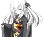  00s 1girl closed_eyes japanese_clothes kasalelia kimono pale_skin rozen_maiden solo suigintou white_hair white_skin 