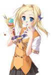  1girl akino_takehiko bettou_izumi-shizuka_scarlett blonde_hair blue_eyes food highres ice_cream necktie scarlett school_uniform short_hair solo 