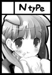  1girl animal_ears black_border border circle_cut dog_ears eating kiriyama_sakura lowres mizoguchi_keiji monochrome sakura_musubi solo 