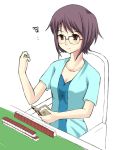  1girl board_game fourthcape glasses mahjong misaki_takahiro nagato_yuki playing_games solo suzumiya_haruhi_no_yuuutsu 