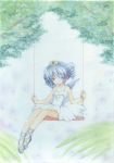  00s 1girl aizawa_mint ballet_slippers blue_eyes blue_hair crown drill_hair magical_girl mew_mint sandals shoe_ribbon short_hair short_twintails solo swing tokyo_mew_mew tutu twintails wings 