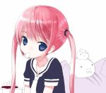  1girl :3 blue_eyes kiira long_hair lowres mouth_hold original pink_hair solo twintails 