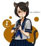  1girl animal_ears cat_ears cat_tail glasses instrument recorder school_uniform sekiguchi_kaori serafuku solo swing_girls tail 