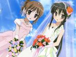  2girls alastor_(shakugan_no_shana) black_hair bride dress highres jewelry multiple_girls ootsuka_mai pendant photoshop shakugan_no_shana shana wallpaper wedding_dress yoshida_kazumi 