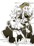  2girls candy caren_hortensia fate/hollow_ataraxia fate/stay_night fate_(series) lollipop maid monochrome multiple_girls saber swirl_lollipop yellow 