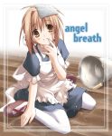  1girl angel_breath bucket eretto gabriel_(angel_breath) maid pantyhose short_hair solo spill water wet 
