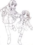  2girls graphite_(medium) kanon kinagi_yuu minase_nayuki monochrome multiple_girls sketch traditional_media tsukimiya_ayu 