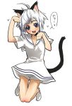  animal_ears blush cat_ears cat_tail dress happy shorts tail takano_saki white_hair 