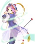  1girl blush elf game_arts grandia grandia_i green_eyes hat kishida_mel liete_(grandia) magic pointy_ears purple_hair solo staff 