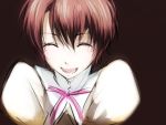  1girl closed_eyes fujioka_haruhi lowres open_mouth ouran_high_school_host_club qvga ribbon smile solo 