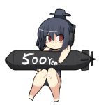  1girl barefoot chibi lowres mamo_williams mecha_musume military one-piece_swimsuit original school_swimsuit solo submarine swimsuit torpedo watercraft 