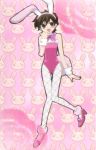  1girl animal_ears blush bunny_girl bunnysuit fujioka_haruhi jpeg_artifacts ouran_high_school_host_club pantyhose smile solo tail 