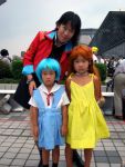  3girls asian ayanami_rei cosplay dress family katsuragi_misato multiple_girls neon_genesis_evangelion photo souryuu_asuka_langley yellow_dress 