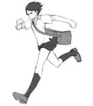 1girl bag konno_makoto monochrome running school_uniform serafuku simple_background sketch solo toki_wo_kakeru_shoujo yu_65026 