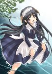  animal_ears black_hair brown_eyes dog_ears long_hair maid water 