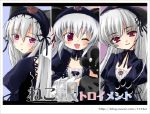  00s 1girl ;d animal_ears black_dress blush cat_ears collarbone dress fake_animal_ears gloves hairband head_tilt lolita_hairband long_sleeves looking_at_viewer multiple_views one_eye_closed open_mouth paws pink_eyes ribbon rozen_maiden silver_hair smile suigintou upper_body 