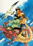  1boy 1girl 3x3_eyes ayanokoji_pai ayanokouji_pai bird black_hair fujii_yakumo oldschool parvati parvati_iv riding seagull takada_yuuzou takuhi yakumo_fuji 