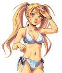  1girl bikini blonde_hair blue_eyes genderswap kobashi lowres naruko naruto solo swimsuit twintails uzumaki_naruto whisker_markings 