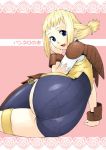  1girl ass blonde_hair blue_eyes character_name curvy final_fantasy final_fantasy_xii hips jinroku looking_back lying on_side penelo solo thigh-highs thigh_strap wide_hips 
