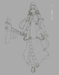  1girl braid demon_girl horns kimuchi monochrome oni original rope solo tabi tetsu_(kimuchi) translated weapon 