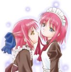  00s 2girls apron blue_eyes bow hair_bow head_tilt hisui incest kohaku looking_at_another maid maid_apron maid_headdress mouth_hold multiple_girls pink_hair profile short_hair siblings sisters tsukihime twincest twins untying yellow_eyes yuri 