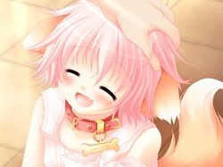  1girl animal_ears blush child close-up closed_eyes collar dog_ears dog_tail fang game_cg goshujinsama hand_on_another&#039;s_head hand_on_head happy pet petting petto pink_hair sakurazawa_izumi short_hair smile solo_focus tail wanko wanko_(wanko_to_lily) wanko_to_lily 