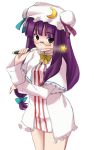  1girl bespectacled black_eyes bottomless female glasses hat long_hair patchouli_knowledge purple_hair r-type_nirvana solo touhou wand white_background 