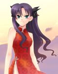  1girl china_dress chinese_clothes dress fate/stay_night fate_(series) long_hair lowres solo suzunoya tohsaka_rin two_side_up 