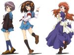  3girls armband asahina_mikuru book brown_hair ikeda_shouko maid multiple_girls nagato_yuki school_uniform serafuku short_hair suzumiya_haruhi suzumiya_haruhi_no_yuuutsu 