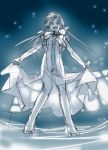  1girl :d amano_kozue aria barefoot capelet dress looking_at_viewer lowres mizunashi_akari monochrome no_hat no_headwear open_mouth short_sleeves sketch smile solo standing uniform white 