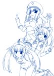  3girls arin beret blue chogenbo_musasiya hana hana_(pangya) hat kooh monochrome multiple_girls musashiya_chougenbou pangya 