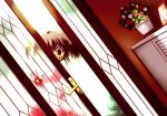  1girl blood blood_on_face brown_eyes creepy door empty_eyes flower_pot game_cg mitsumi_misato parody peeking_out photoshop picture_frame short_twintails solo to_heart_2 twintails yandere yuzuhara_konomi 