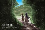  1boy 1girl amano_takumi bush hand_holding nature original railroad_tracks scenery walking 