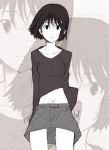  1girl midriff monochrome nakahara_misaki nhk_ni_youkoso! ponpon short_hair skirt solo zoom_layer 