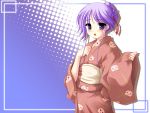  1boy happiness! japanese_clothes kakesu kimono looking_at_viewer male_focus purple_hair solo trap violet_eyes watarase_jun yukata 