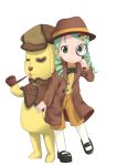  00s 1girl detective gahiro green_eyes green_hair hat kanaria kunkun magnifying_glass pipe rozen_maiden rozen_maiden_traumend solo stuffed_animal stuffed_toy 