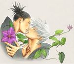  2boys artist_request clematis_(flower) flower hatake_kakashi kiss male_focus multiple_boys naruto umino_iruka yaoi 