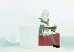  1girl blonde_hair blue_eyes book mary_janes original reading shoes sitting smile socks solo 