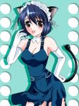  00s 1girl animal_ears blue_hair blush bow breasts brown_eyes cat_ears cat_tail choker cleavage dress elbow_gloves gloves happy lowres maid sanada sanada_(ufo_princess_valkyrie) short_hair solo tail ufo_princess_valkyrie uniform white_gloves 