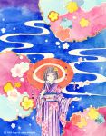  japanese_clothes kuko original traditional_media umbrella watercolor_(medium) 