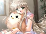  1girl bird brown_hair debo game_cg green_eyes long_hair maeve_(my_fair_angel) my_fair_angel owl smile yamamoto_kazue 