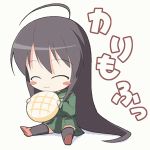  ^_^ animated animated_gif antenna_hair black_hair blush_stickers bread chibi closed_eyes eating food happy kagura_yuuki long_hair lowres melon_bread sailor school_uniform serafuku shakugan_no_shana shakugan_no_shana-tan shana shana-tan thigh-highs 