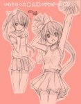  2girls cheerleader mizuhara_yuu monochrome multiple_girls original pink pom_poms 