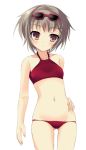  1girl bikini blush cowboy_shot hand_on_hip inuzumi_masaki looking_at_viewer lowleg lowleg_bikini nagato_yuki red_bikini short_hair simple_background solo sunglasses sunglasses_on_head suzumiya_haruhi_no_yuuutsu swimsuit white_background 