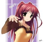  1girl casual kantoku kousaka_tamaki long_hair lowres redhead solo to_heart_2 yellow_eyes 