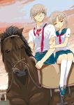  1boy 1girl arm_grab arm_holding couple hetero horse marimo_(t2_h_t) original reins school_uniform serafuku 