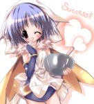  1girl alchemist alchemist_(ragnarok_online) apron blue_hair bowl cooking heart one_eye_closed paco ragnarok_online red_eyes short_hair solo 