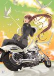  1girl bird dove ground_vehicle motor_vehicle motorcycle original ponytail solo vehicle yuu_(yuyukaikan) 